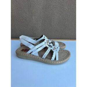Earth Spirit Sandals Size 9 Comfort White Leather Slingback Embellished Boho